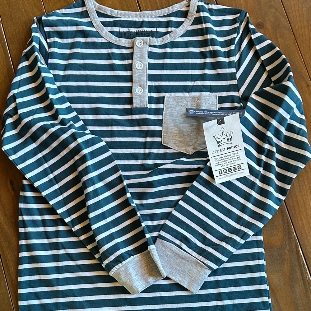 Teal and White Striped Long Sleeve Tee